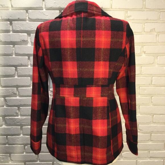 New Old Navy Red & Black Buffalo Plaid Wool Coat Small Petite - Picture 6 of 8